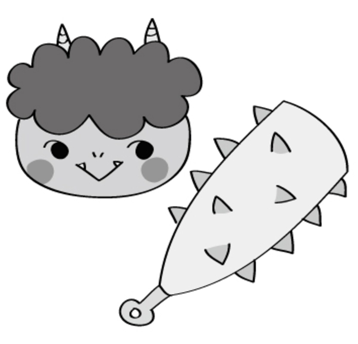 鬼と金棒　節分　イラスト　白黒　かわいい