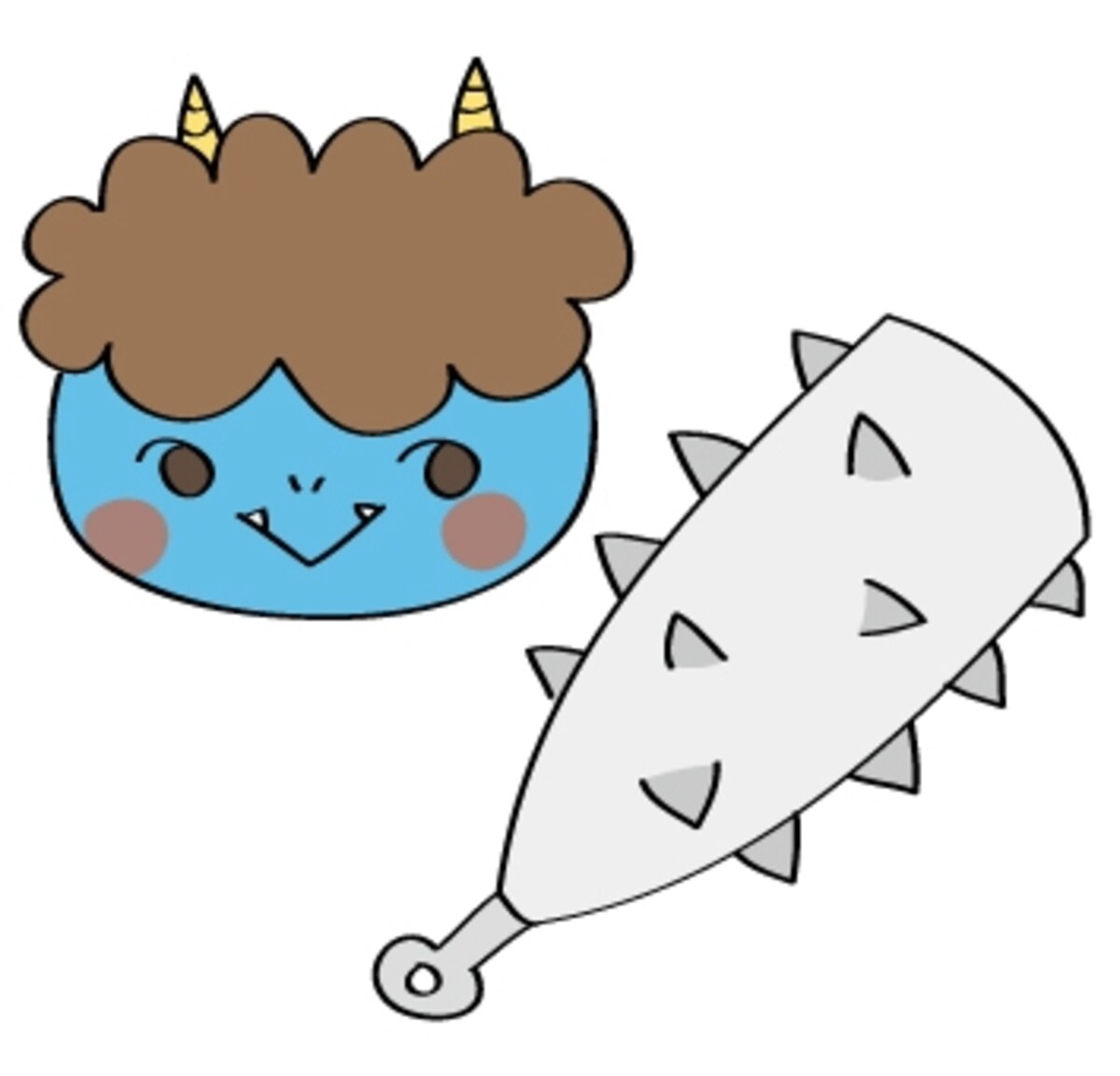 青鬼と金棒　節分　イラスト　カラー　かわいい