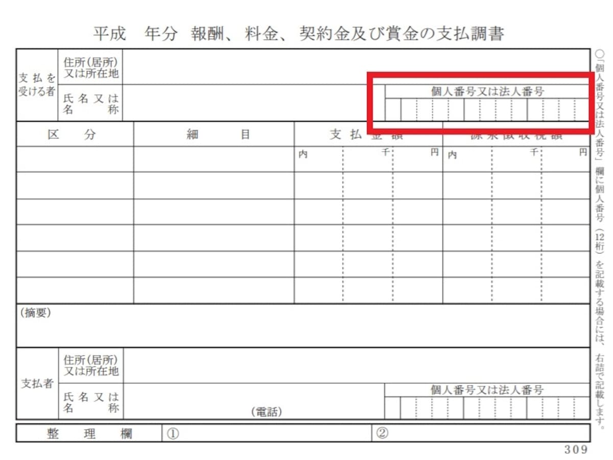 税務署に出す支払調書にだけマイナンバーが記載される