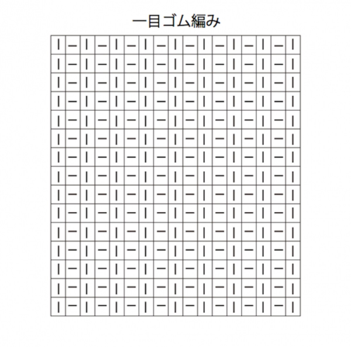 棒針編み、編み図、一目ゴム編み編み