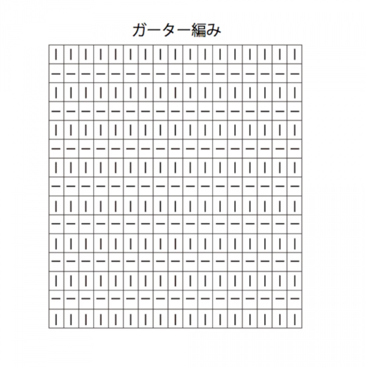 棒針編み、編み図、ガーター編み