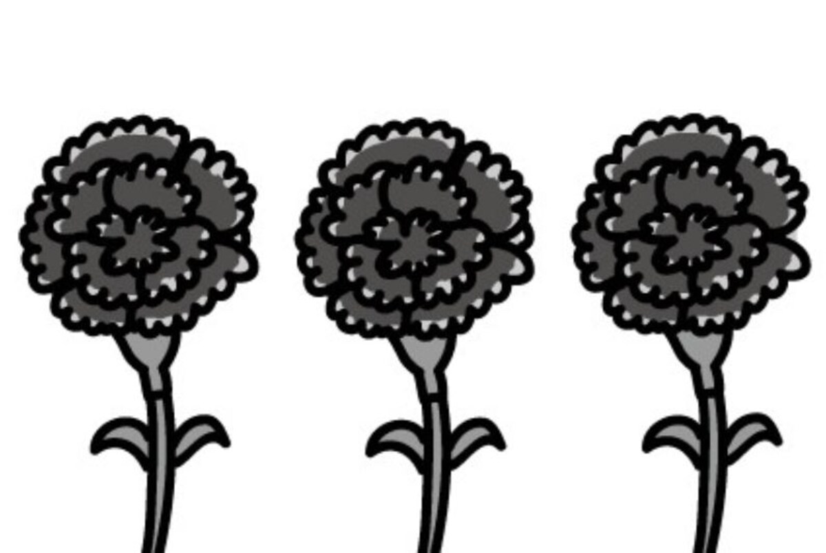 3本のカーネーションのイラスト【白黒】