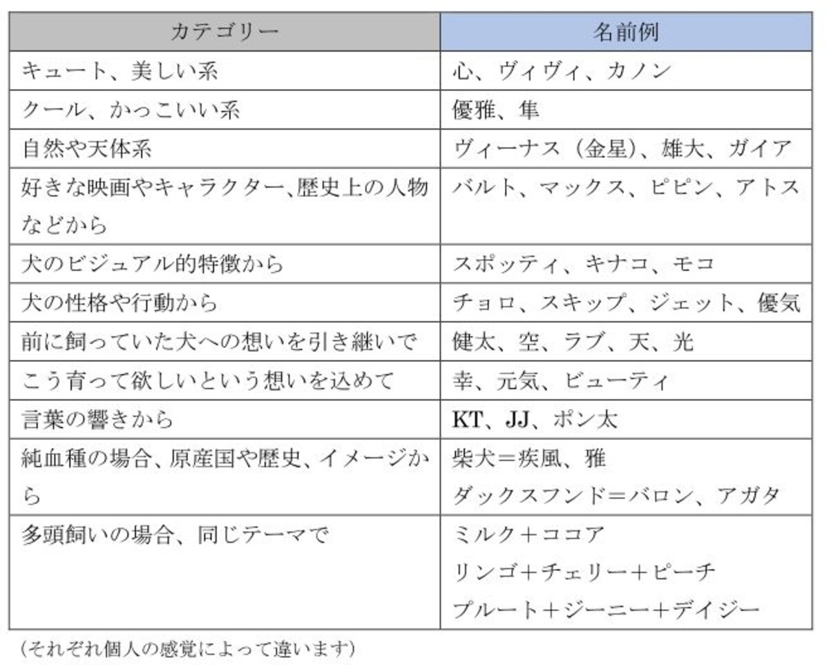 犬の名前セレクト例