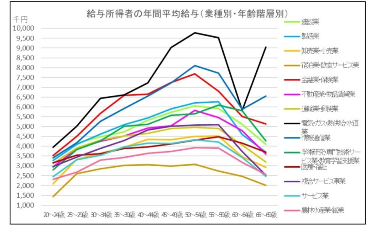 給与所得者,年間平均給与,業種別,年齢階層別