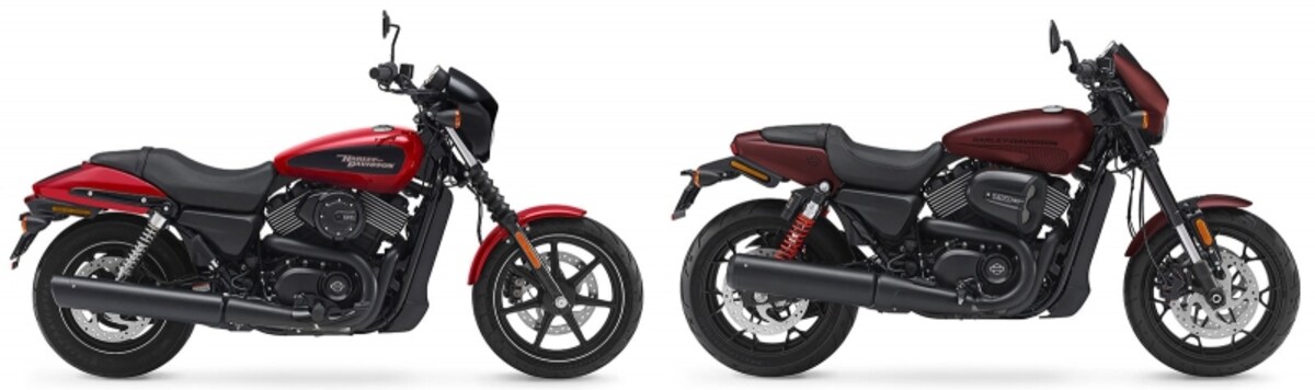 ハーレーダビッドソンのストリート750（左）とストリートロッド（右）