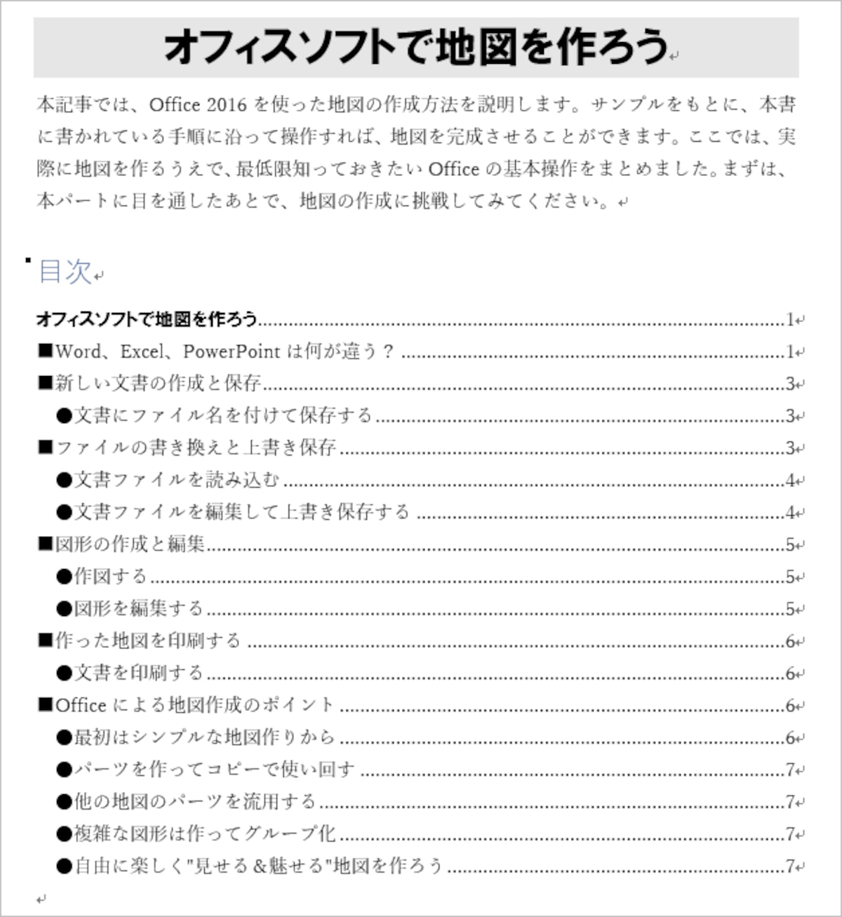 目次が作成されました