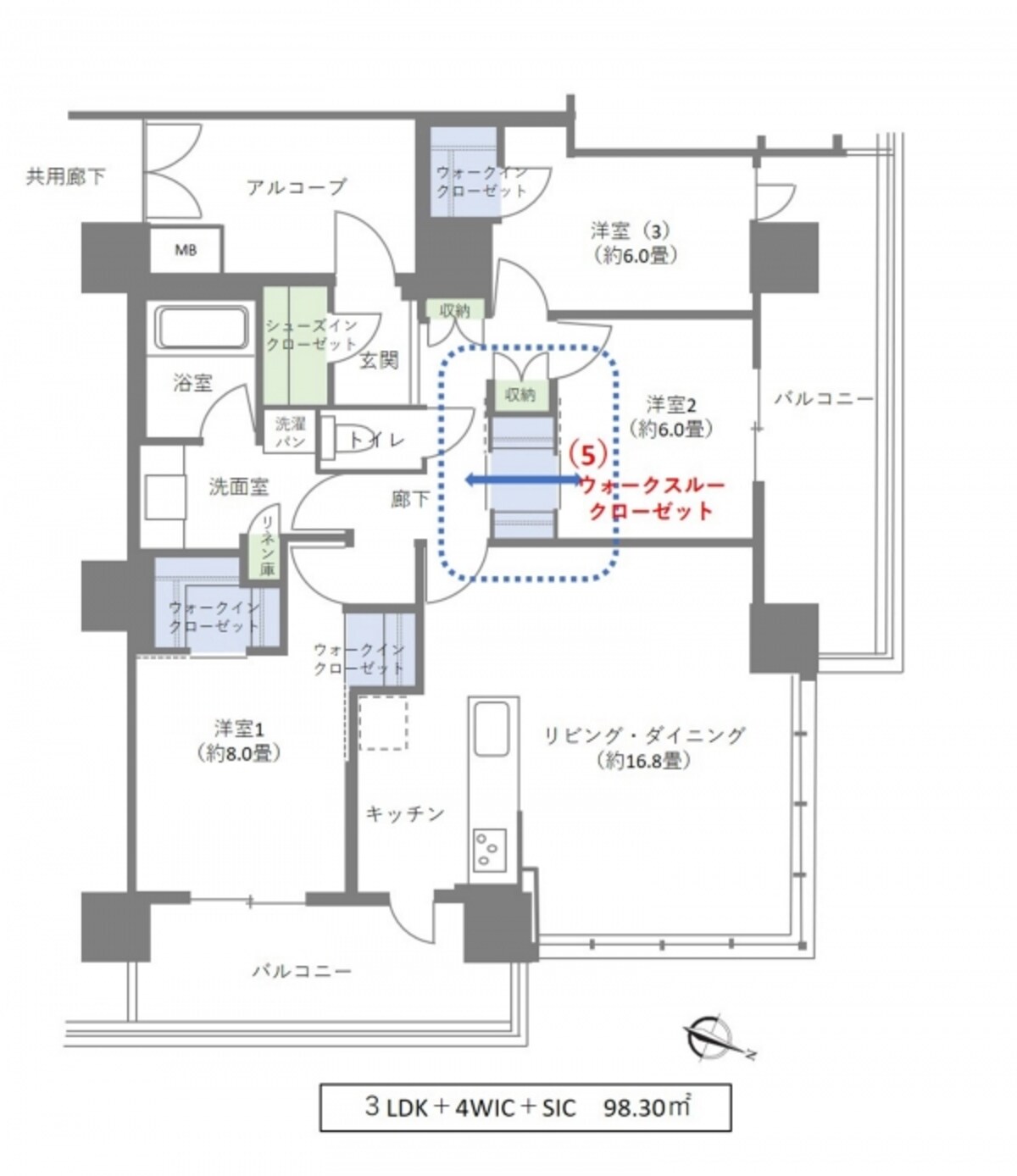 【図2】ウォークスルークローゼットの例