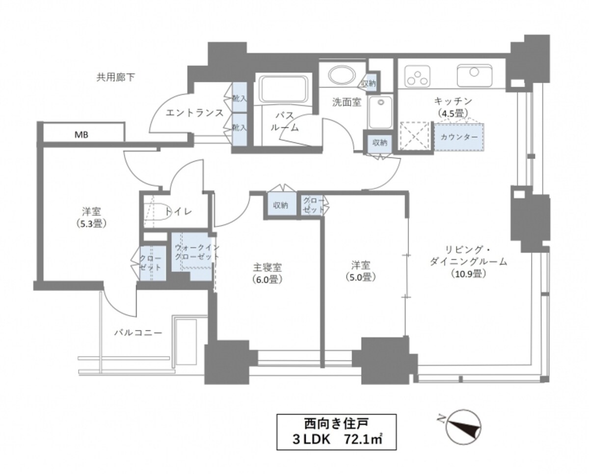 【図1】南西角住戸の間取り例
