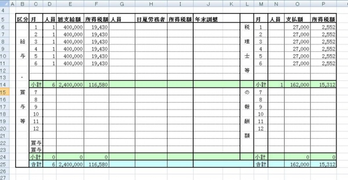 源泉徴収取引だけを表計算等で集計します