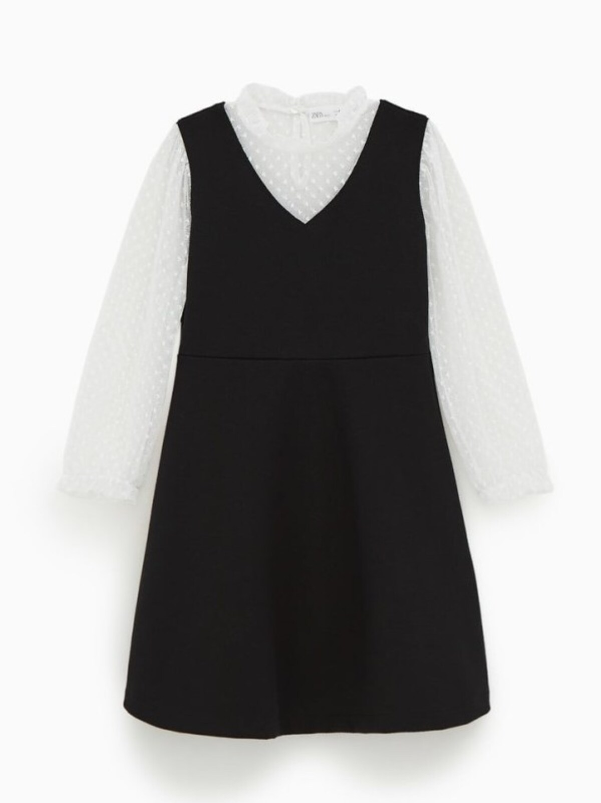 ZARA キッズ ガール コンビ素材チュールディテール入りワンピース
