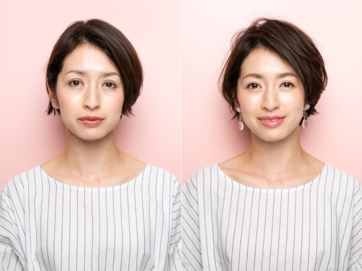 左が老けて見えるメイク、右が若見せメイク
