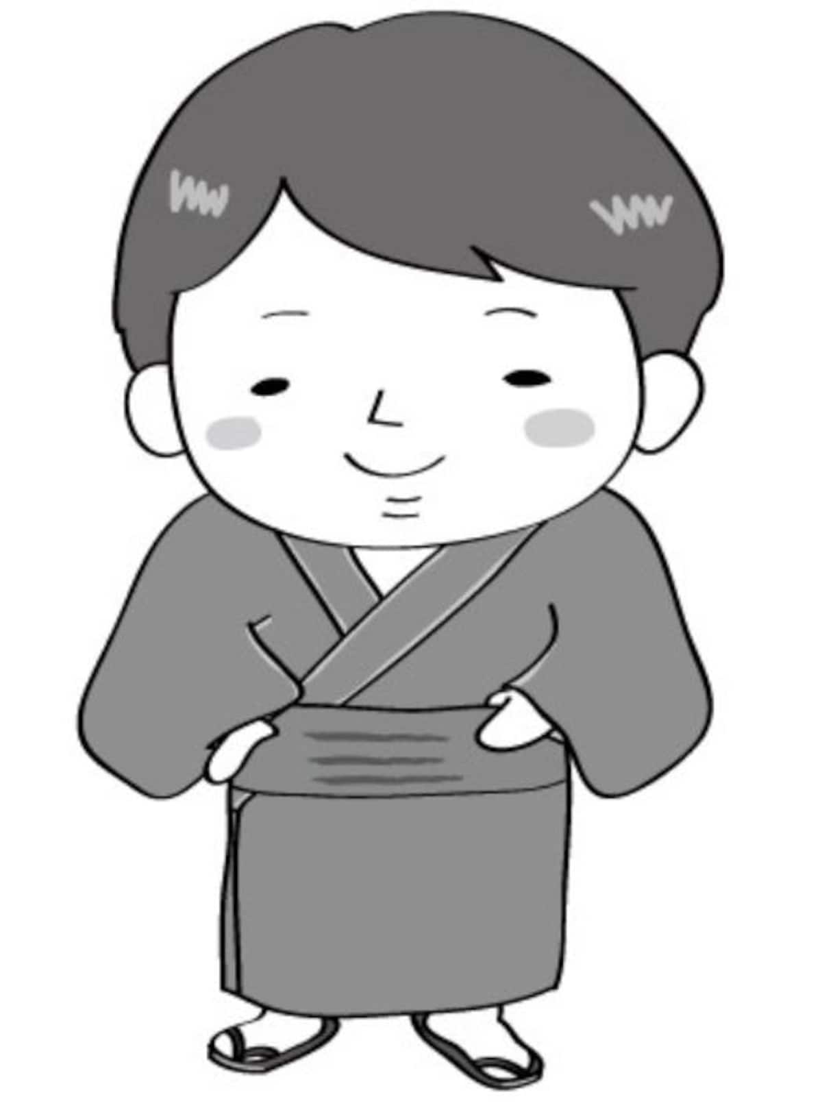 夏　イラスト　かわいい　フリー　無料　浴衣　男性　男の子　白黒
