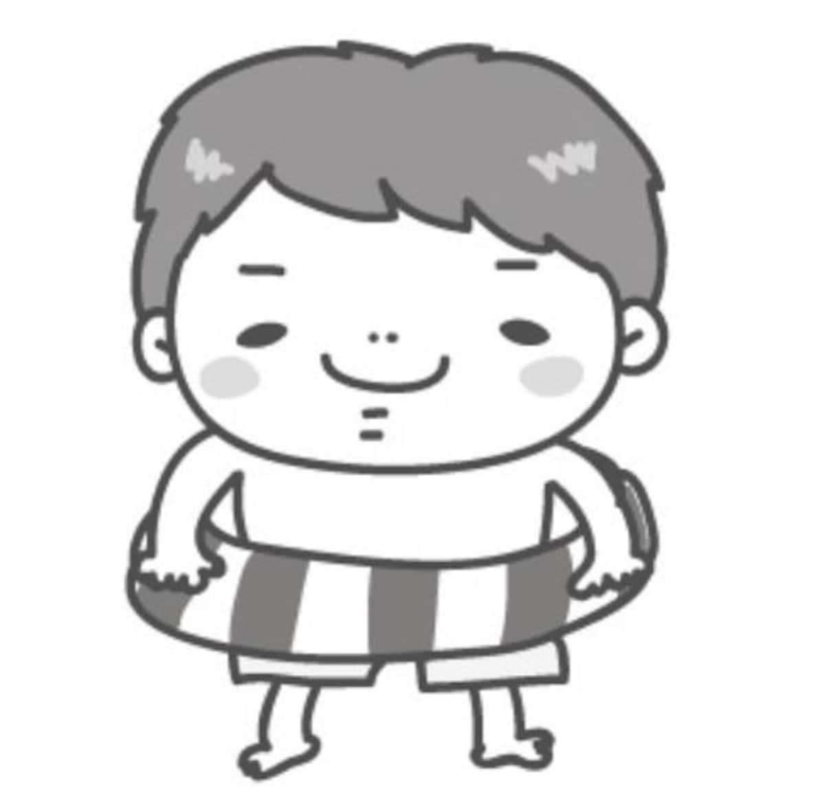 夏　イラスト　かわいい　フリー　無料　水着　男の子　白黒