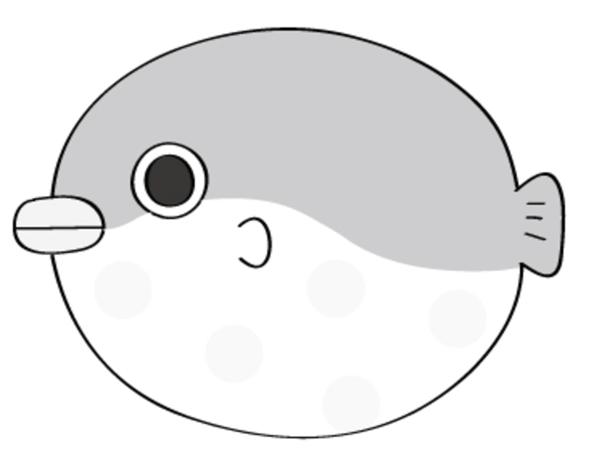 モノクロ　フグ　夏　イラスト　フリー　かわいい