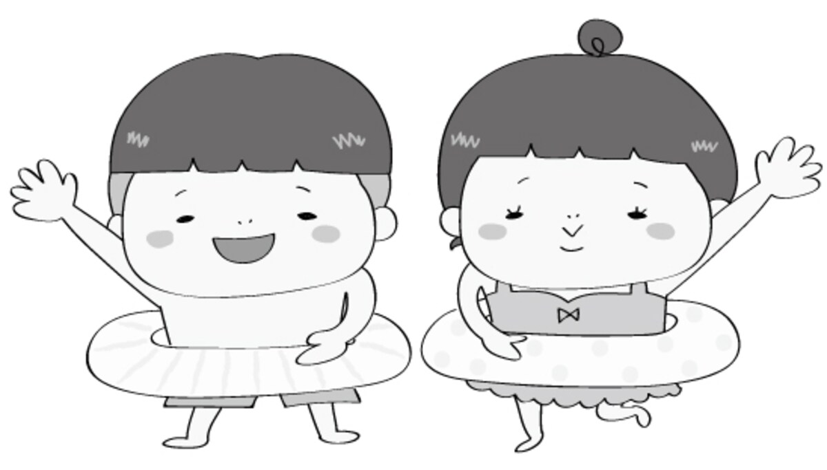 モノクロ　水着　子ども　　夏　イラスト　フリー　かわいい