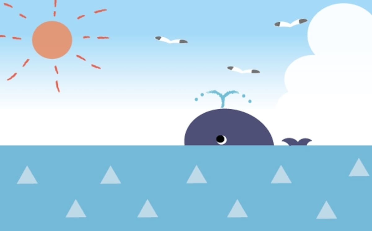 カラー/クジラが顔を出す海の景色です。
