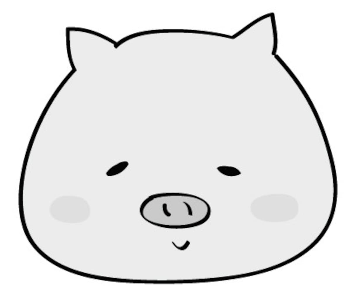 ぶた　動物　イラスト　白黒　かわいい