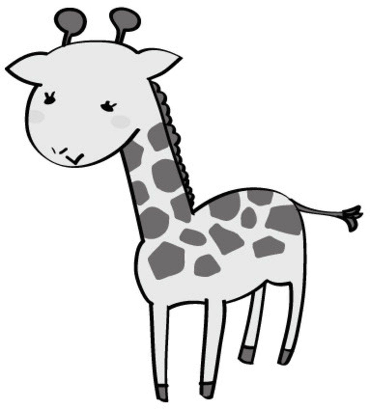 キリン　動物　イラスト　白黒　かわいい