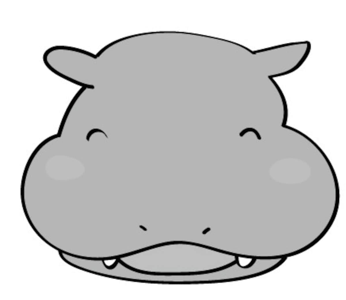 カバ　動物　イラスト　白黒　かわいい