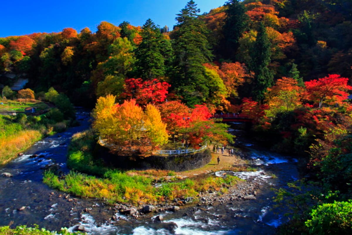 青森　観光　季節　秋　紅葉　黒石　中野もみじ山