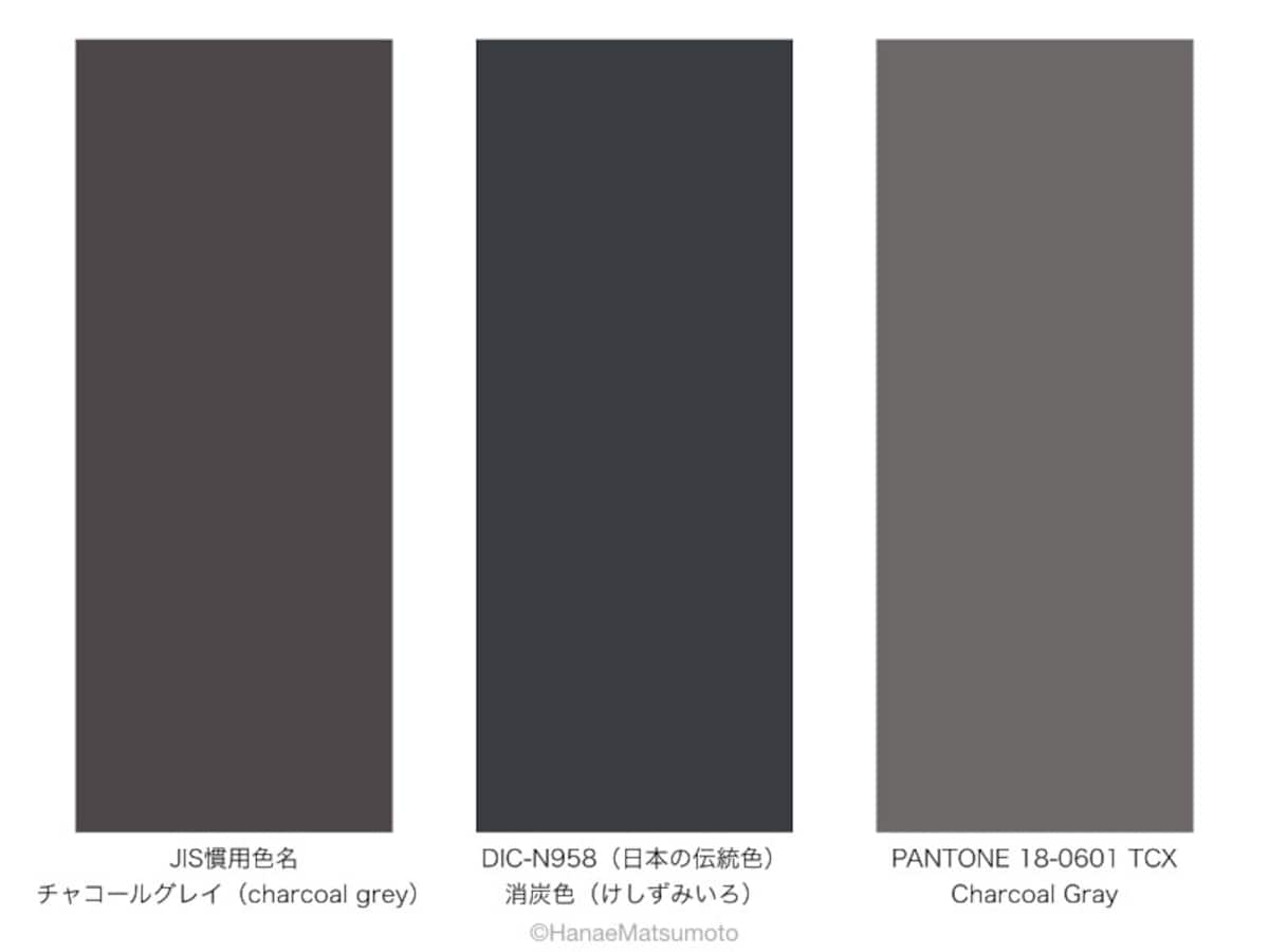 DIC、PANTONEなど、色見本帳に収録されているチャコールグレー