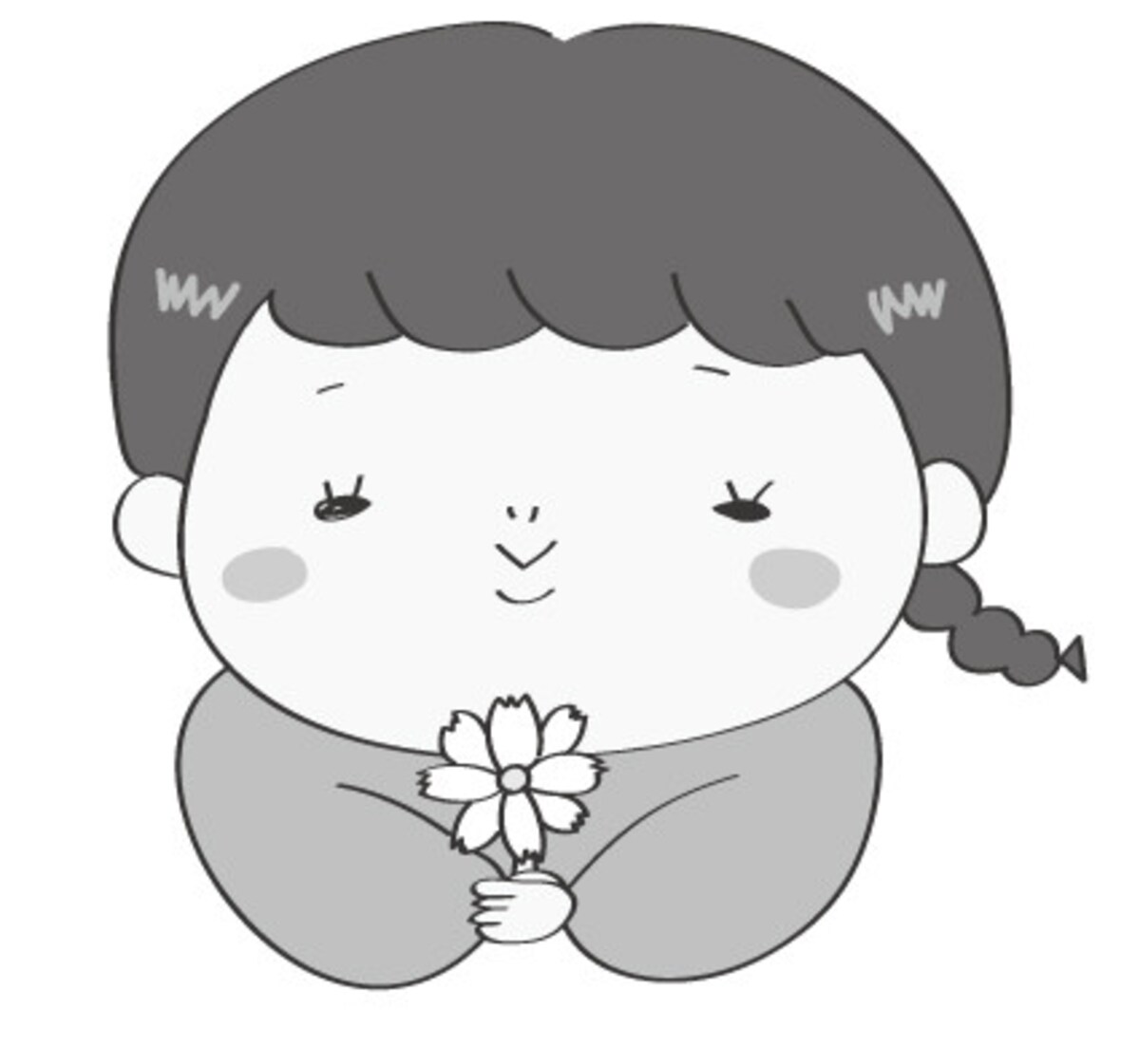 秋　イラスト　女の子　白黒　かわいい　コスモス　