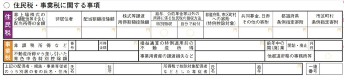 所得税の確定申告書・第二表には住民税について記入する欄があります