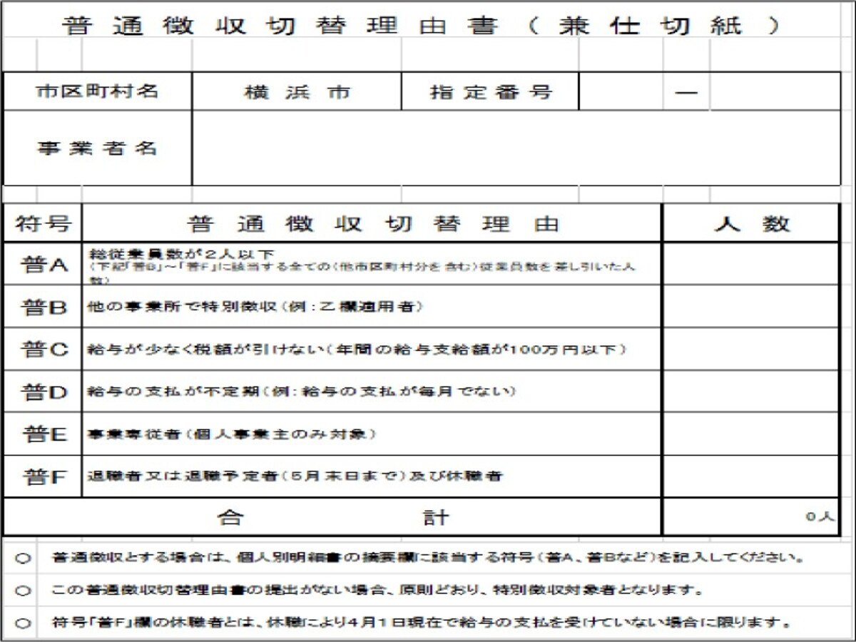 普通徴収切替理由書