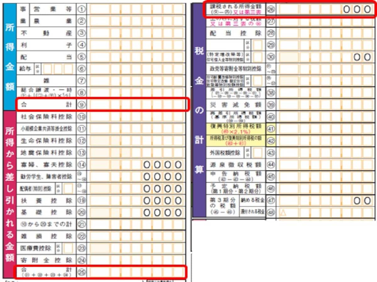 確定申告書B(抜粋)