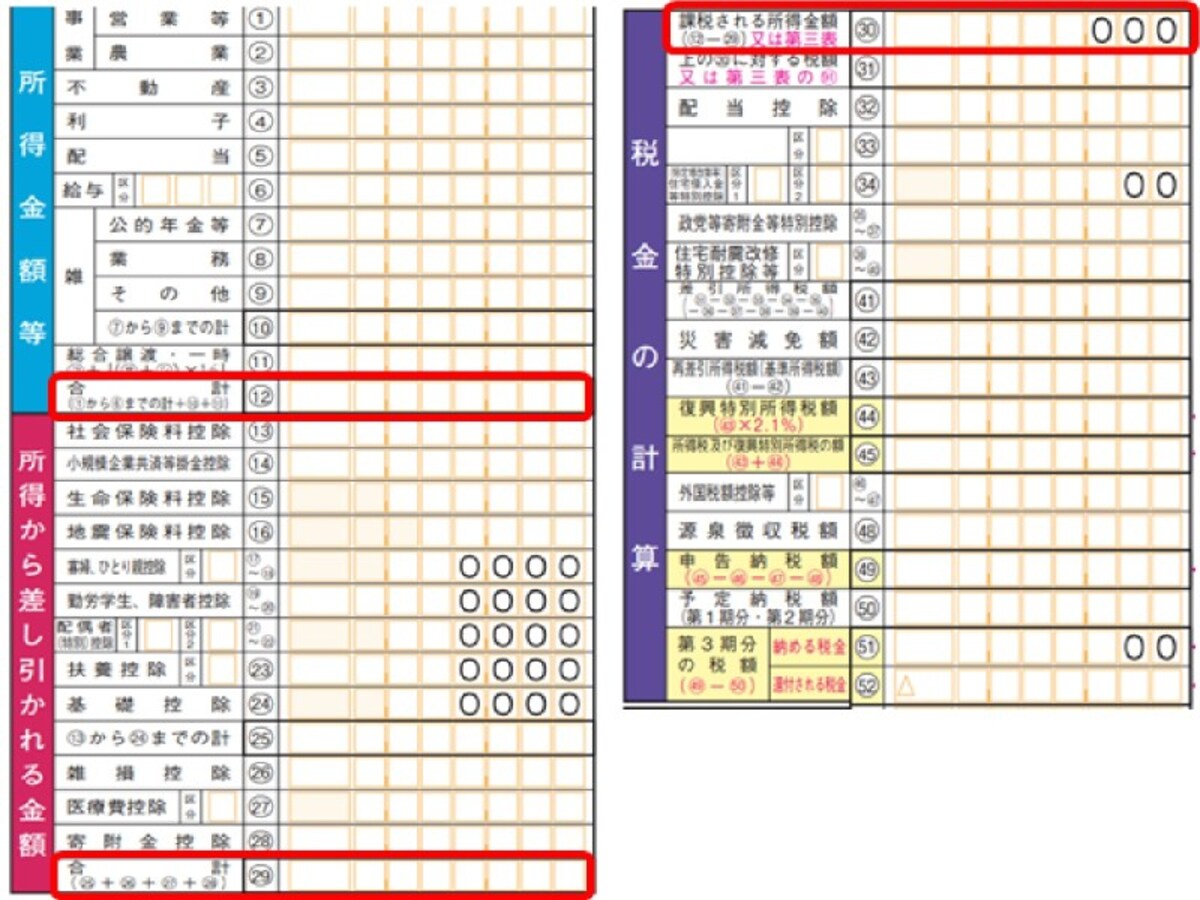 確定申告書B(抜粋)