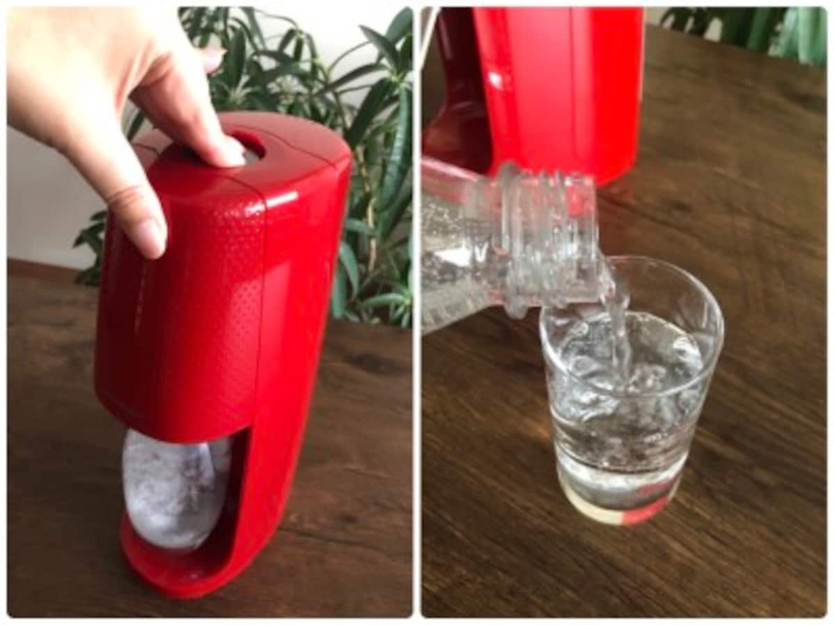 １回押すたびに、シュポーっと炭酸が注入されます。２～３回押せば、しっかり炭酸が感じられる強度に