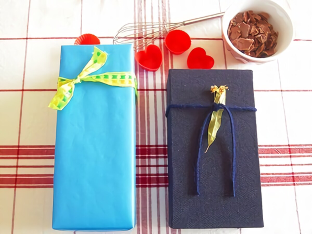 バレンタインラッピング手作り 厚紙と布のプレゼント箱