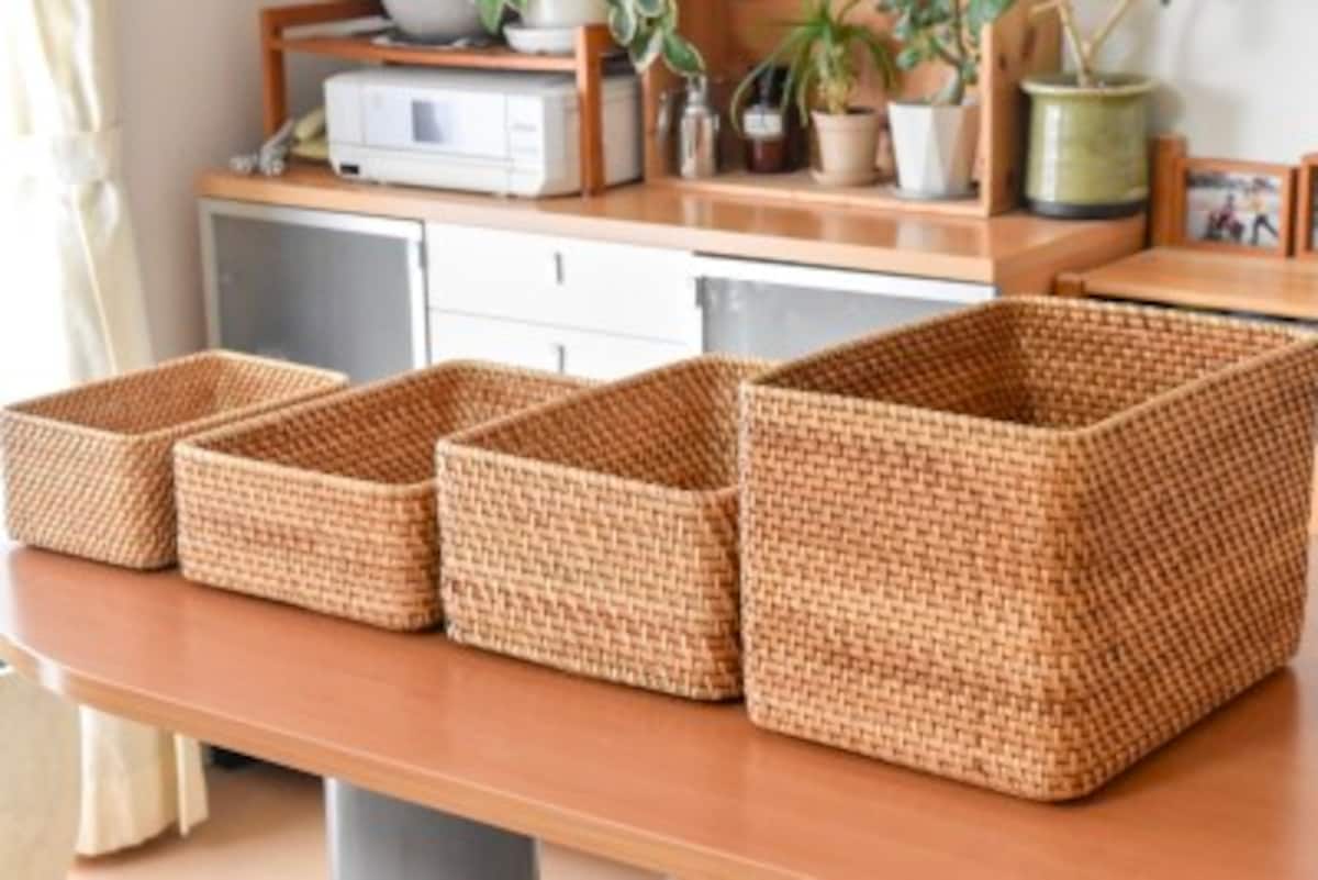 無印良品 重なるラタン長方形ボックス小・フタ付 偉い 無印良品 重なるラタン長方形ボックス小・フタ付 偉い