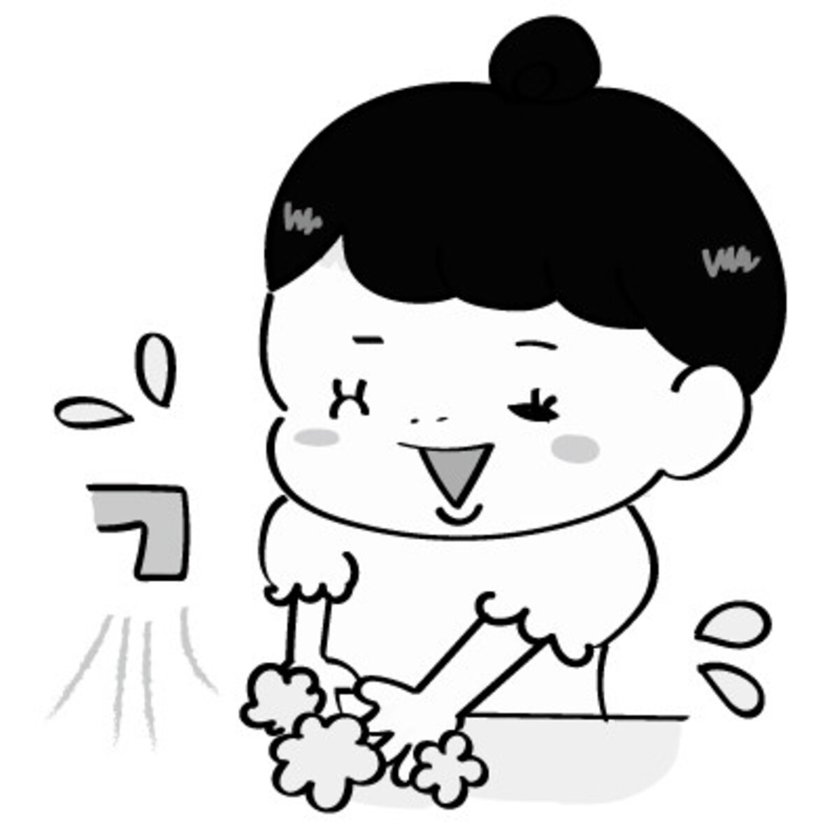 イラスト　手洗い　女の子　無料　白黒