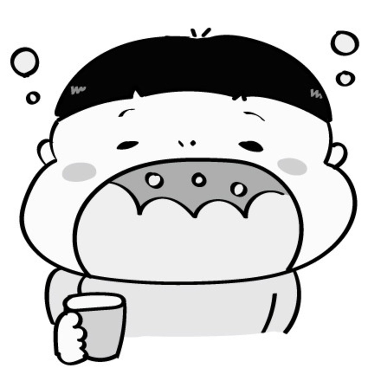 イラスト　うがい　男の子　無料　白黒