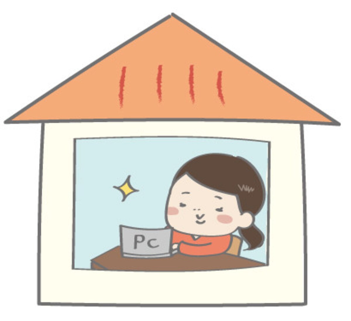 イラスト　リモートワーク　女性　無料　カラー