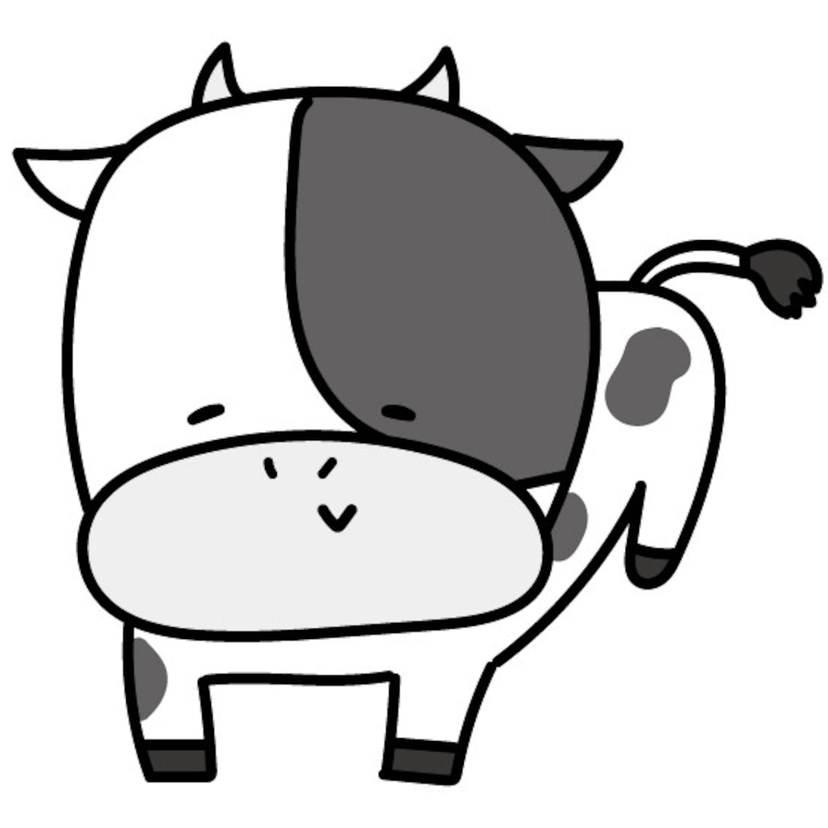 うし　牛　ウシ　イラスト　年賀状　2021 干支　無料　フリー　かわいい 白黒