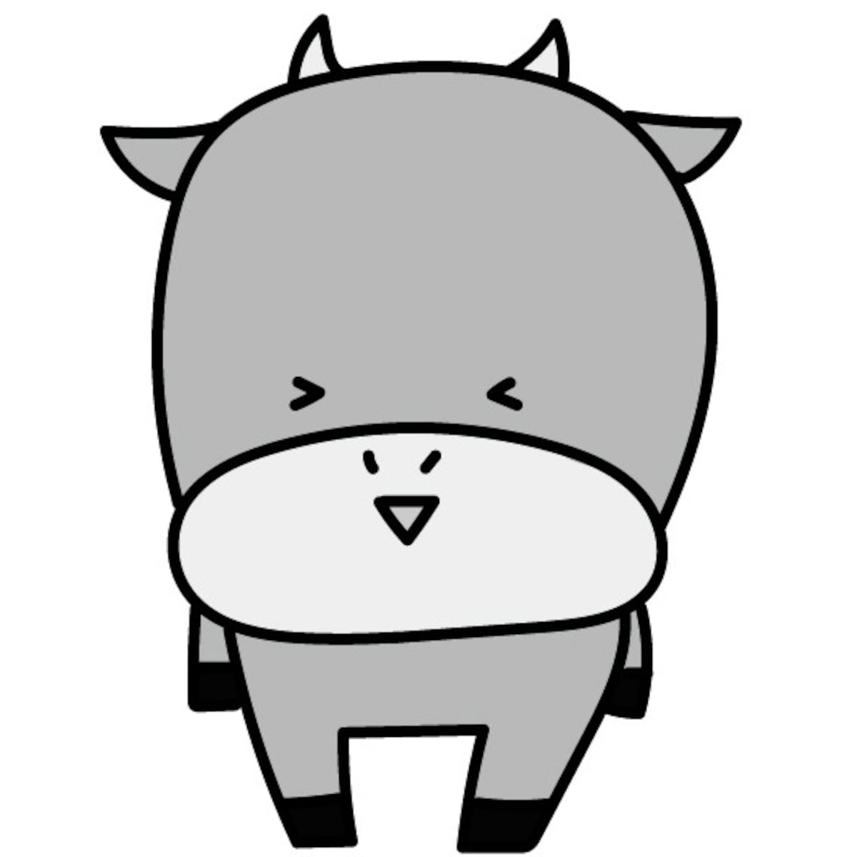 うし　牛　ウシ　イラスト　年賀状　2021 干支　無料　フリー　かわいい 白黒