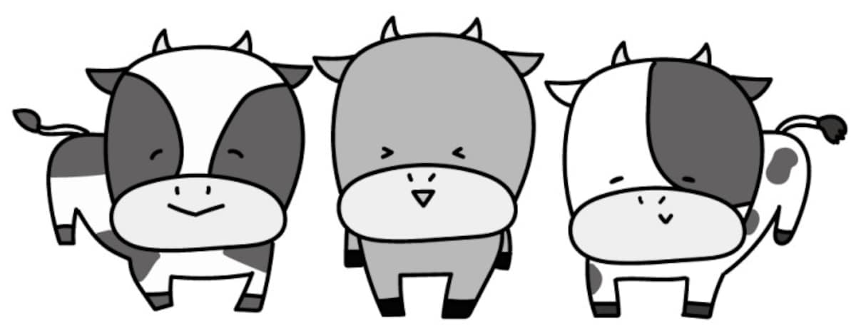 うし　牛　ウシ　イラスト　年賀状　2021 干支　無料　フリー　かわいい 白黒