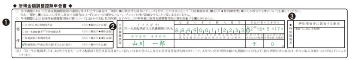 所得金額調整控除申告書　記載例　（出典：国税庁　資料より）
