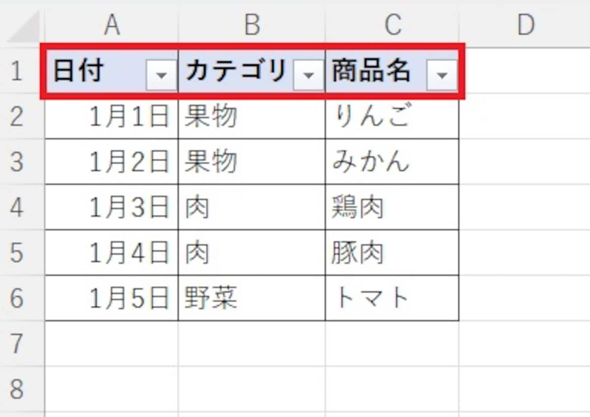 見出し行に「▼」マークが表示されます。