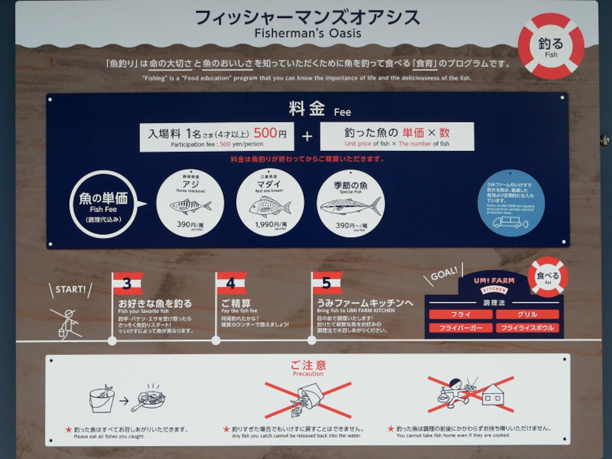 釣った魚の数に応じて料金(調理代込)を支払います