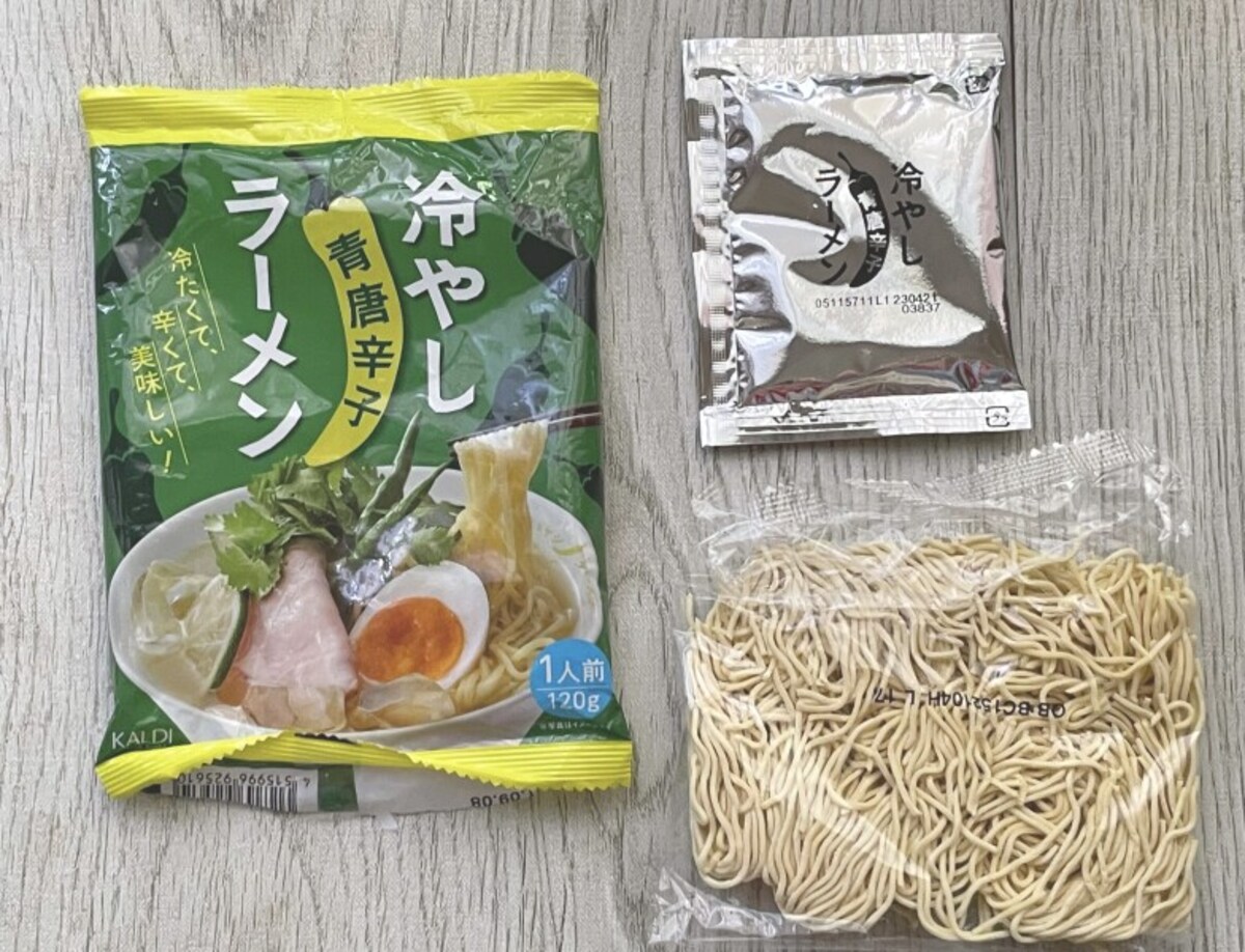 カルディの「冷やし青唐辛子ラーメン」162円(税込)