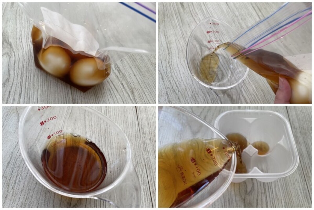 味付けたまごをフリーザーバッグで作ったときの調味料を計量