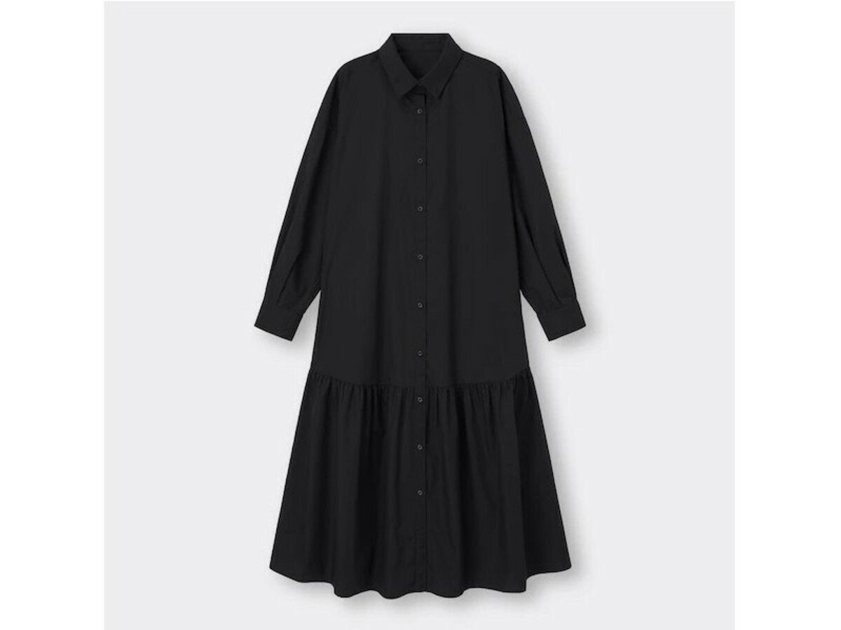 ジーユー　ギャザー切り替えシャツワンピース　2990円（税込）