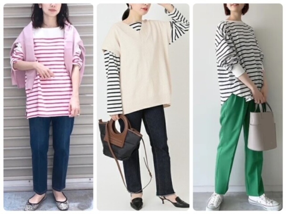 40代女性におすすめしたい春の「ボーダートップス×パンツ」コーデ