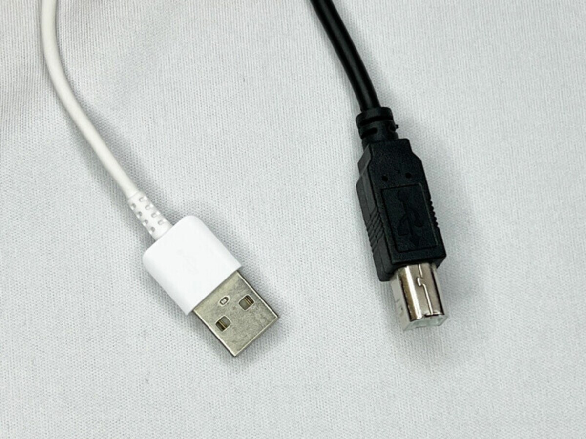 USB Type-A端子（左）とUSB Type-B端子（右）。双方共に、現在もパソコンと周辺機器を接続する端子として多く用いられている