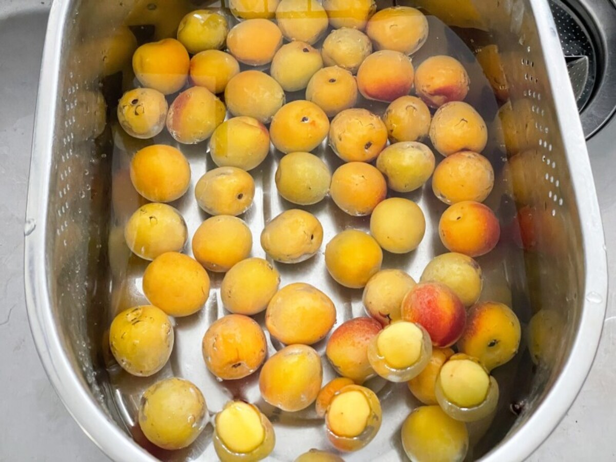 水で梅を洗う