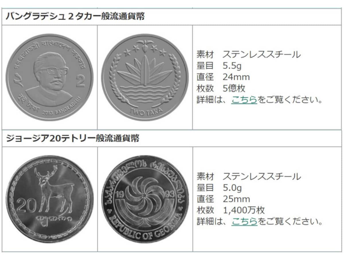 造幣局,外国貨幣,バングラデシュ,ジョージア,貨幣,銀貨,硬貨,一般流通貨幣,日本,技術力