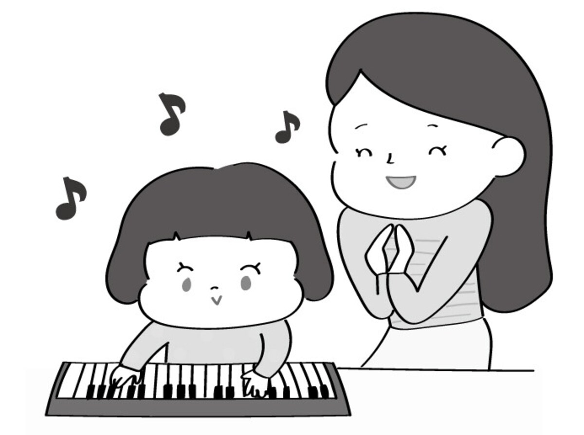 イラスト,無料,ピアノ,エレクトーン,音楽教室,部活動,習い事,モノクロ